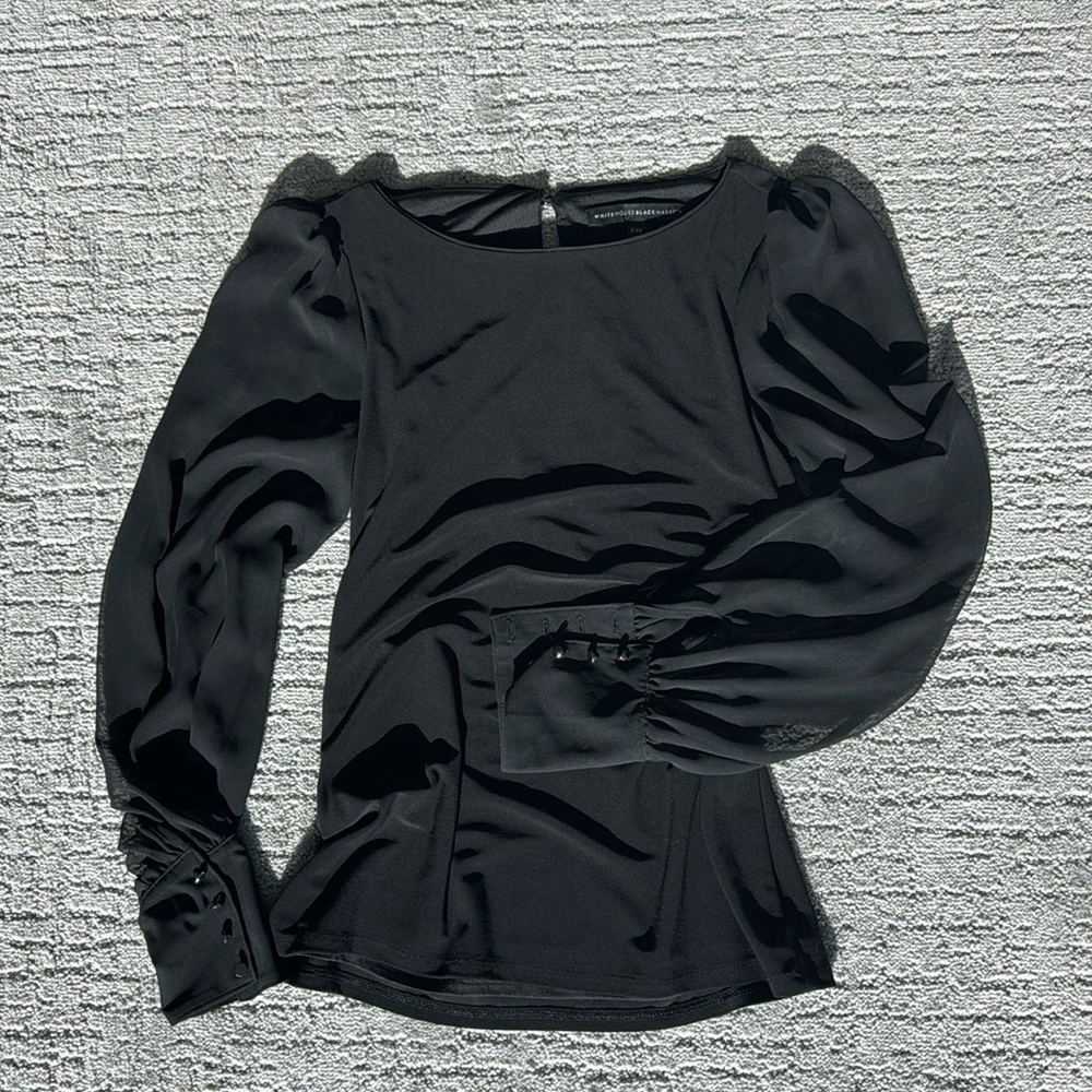 White House black market, long sleeve dress shirt with sheer sleeves